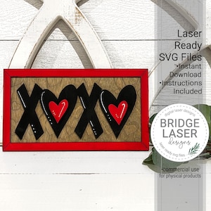 Fichier laser Saint-Valentin Xoxo signe, décoration Saint-Valentin découpée au Laser Design SVG, fichier laser SVG Xoxo coeur signe, Saint-Valentin signe Laser découpé SVG