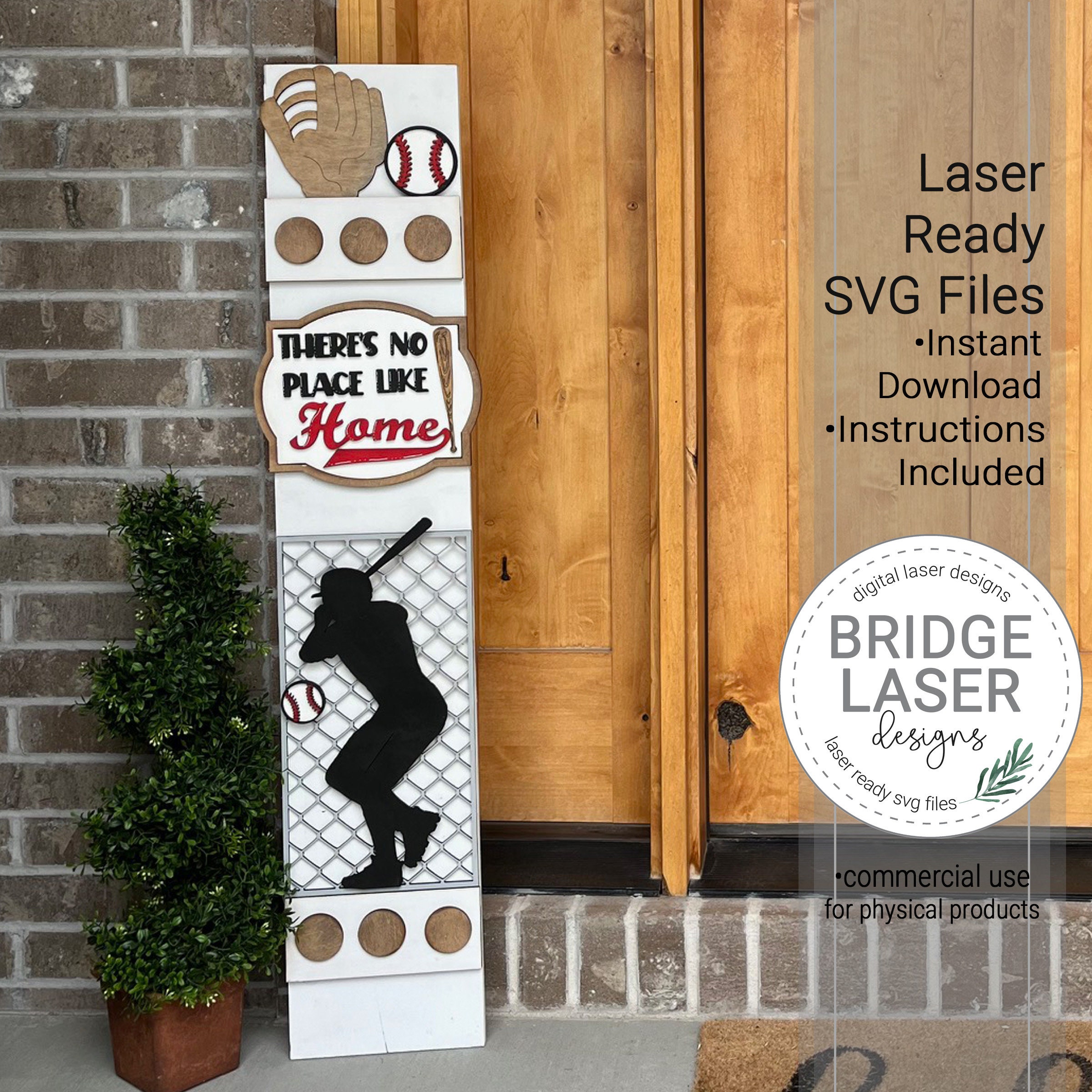 Baseball Porch Leaner Sign Laser Cut File, Baseball