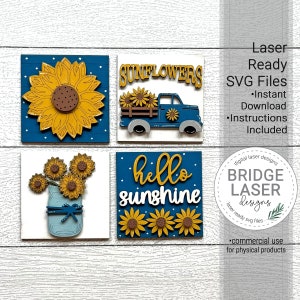 Fichiers de tournesol découpés au laser, lot de panneaux interchangeables de tournesol, tournesol carrés laser SVG, tournesol signe laser, automne laser SVG