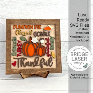 Thanksgiving Laser Cut File, Thanksgiving Word Collage, Thanksgiving Sign & Stand Laser File, Thanksgiving Word Art Laser File SVG