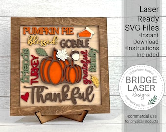 Thanksgiving Laser Cut Datei, Thanksgiving Wort Collage, Thanksgiving Schild & Stand Laserdatei, Thanksgiving Wortkunst Laserdatei SVG