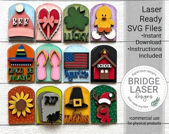 Set #2, Seasonal Arch Laser Cut File, 12 Month Interchangeable Arch Bundle File SVG, Christmas Valentine St Patricks Easter 4th July Fall