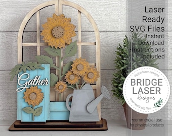 Sunflower Laser Cut Files, Sunflower Trio Shelf Sitter Laser SVG, Fall Standing Laser Cut File, Holiday Interchangeable Laser Cut Files