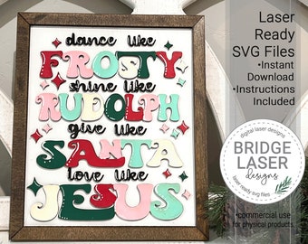 Christmas Sign Laser Cut File, Christmas Dance Like Frosty SVG, Retro Christmas Sign Laser File, Glowforge Laser Design, Christmas Laser SVG