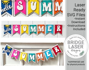 Hello Summer Laser Cut File, Summer Banner, Summer Banner Laser File, Glowforge  Tested Laser Design, Hello Summer Decoration Banner