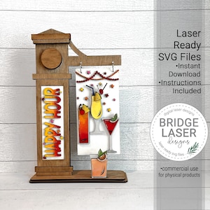 Welkomstbord lasergesneden bestand, Happy Hour verwisselbaar bord SVG, laserklaar verwisselbaar bord, Happy Hour bord laser SVG