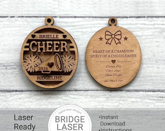 Cheer Ornament Laser Cut File, Cheer Christmas Ornament SVG, Sports Ornament, Personalize, Cheerleader Ornament Laser File, Digital Download