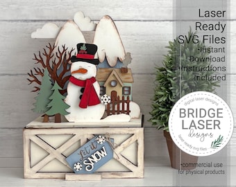 Snowman Shelf Sitter SVG Laser Cut File, Snowman Crate & Trunk Interchangeable, Winter Laser File, Digital Download