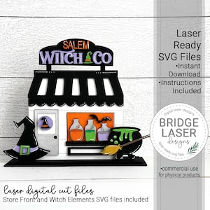 Halloween Laser Cut File, Witch Laser Design SVG, Witch Laser Cut File, Halloween Laser Cut Shelf Sitter, Witch Hat Potions Cauldron Shop