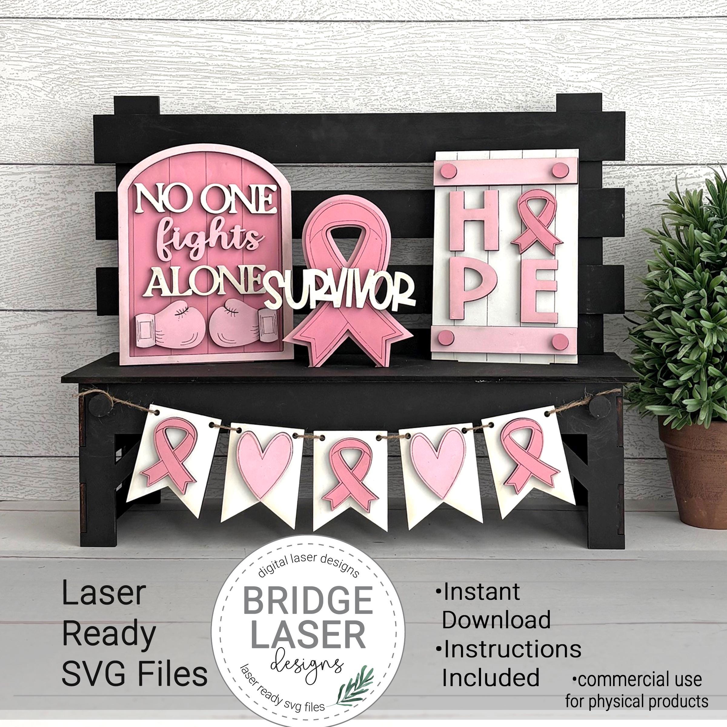 Breast Cancer Laser Cut Files, Breast Cancer Interchangeable Bench Sign ...
