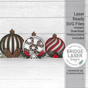 Christmas Ornament Laser Cut Designs, Standing Christmas Ornament Laser SVG, Glowforge Shelf Sitter Holiday SVG, Christmas Standing Ornament