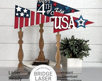 4th of July Pennant Laser Cut File, Interchangeable 4th of July Pennant Laser SVG, Independence Day Laser SVG, 4th of July Laser Cut File