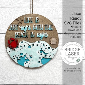 Summer Beach Door Hanger Laser File, Beach Laser Cut Design SVG, Summer Welcome Sign Laser File, Beach Welcome Sign Laser Cut Sign  SVG