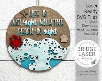 Summer Beach Door Hanger Laser File, Beach Laser Cut Design SVG, Summer Welcome Sign Laser File, Beach Welcome Sign Laser Cut Sign  SVG