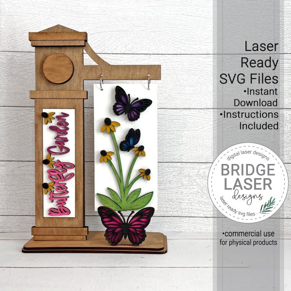 Butterfly Interchangeable Post Sign Laser Cut File, Summer Butterfly Flowers SVG, Butterfly Garden Summer Sign Post Laser Cut SVG