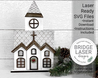 Christmas Village Church Laser Cut File, Laser Christmas Mantle Decor, Christmas Village Laser Cut File, Church Christmas Village Laser SVG