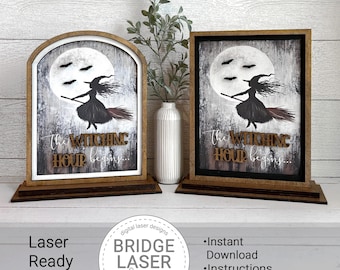 Halloween Laser Cut Files and Printable PNG, Interchangeable Printable PNG Arch & Rectangle Insert, Halloween Witch Sign Laser File