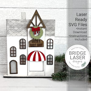 Christmas Village Santa&#39;s Sweet Shop Laser Cut File, Laser Christmas Mantle Decor, Christmas Village Laser Cut File, Santa&#39;s Shop Laser SVG