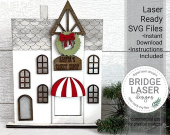 Christmas Village Santa's Sweet Shop Laser Cut File, Laser Christmas Mantle Decor, Christmas Village Laser Cut File, Santa's Shop Laser SVG