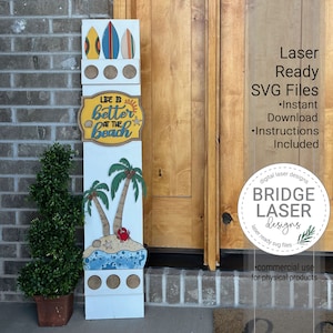 Zomer strand veranda slanker teken lasergesneden bestand, zomer verwisselbare veranda teken SVG, strand palmbomen veranda slankere laser verwisselbaar