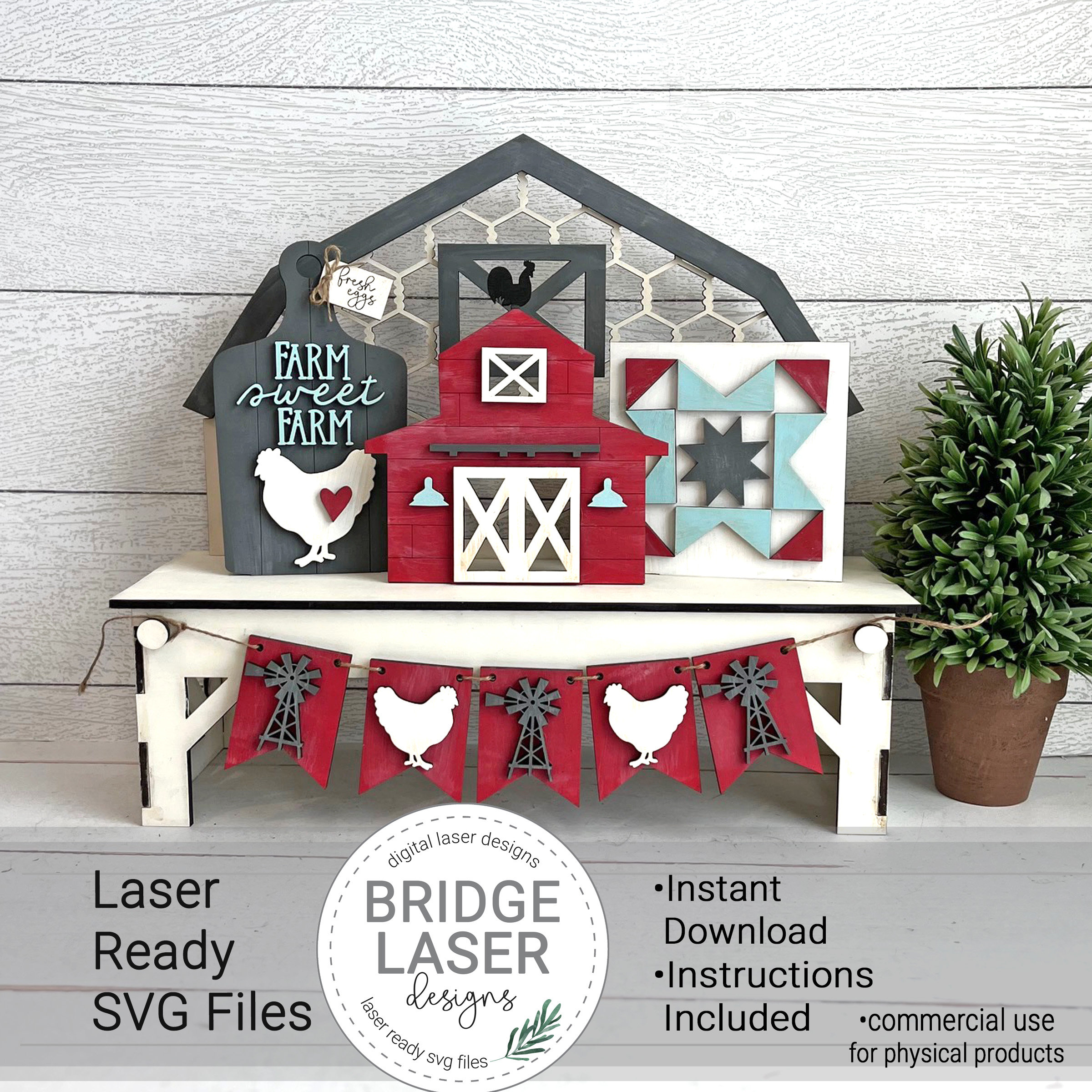 Farmhouse Laser Cut File, Barn Interchangeable Bench Sign, Farm Laser Files SVG, Farm Welcome Sign SVG, Barn Laser Files, Chicken Laser SVG