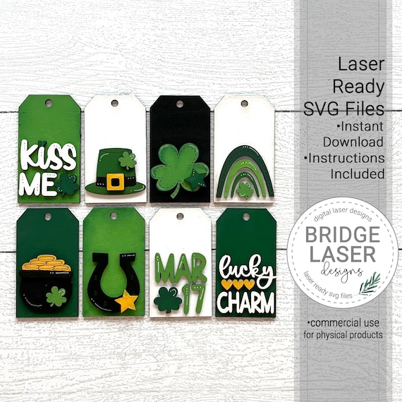 St Patrick's Tags Laser File, St Patrick's Day Laser Cut Files, Laser Ornament SVG, St Patrick's Gift Tag Laser File, St Patrick's Ornaments