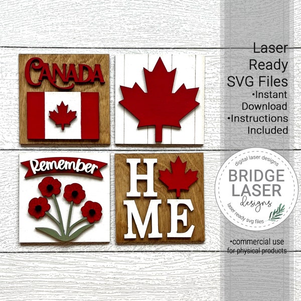 Canada Sign Laser Cut Files, Canada Interchangeable Leaning Ladder Sign Bundle SVG, Canada Squares Laser Cut SVG, Canada Day, Remembrance