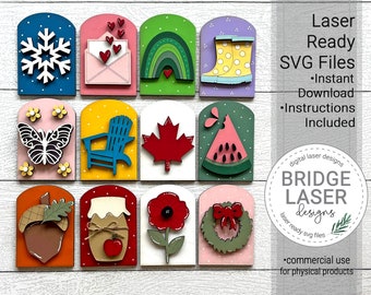 Set #5, Seasonal Arch Laser Cut File, 12 Month Interchangeable Season Bundle File SVG, Holiday Interchangeable Laser File, Holiday Laser SVG