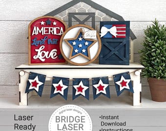 Patriotic Laser Cut File, 4th of July Interchangeable Bench Signs, Patriotic Signs SVG, Holiday Interchangeable SVG, Memorial Day, Labor Day