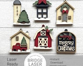 Christmas Ornament Laser File, Christmas Ornament Bundle SVG, Farmhouse Ornaments, Country Christmas Ornaments SVG, Barn Ornament Laser File