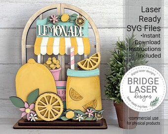 Lemonade Laser Cut File SVG, Summer Interchangeable Trio Insert, Laser File for Glowforge Xtool and Lightburn, Lemon Farmhouse Decor
