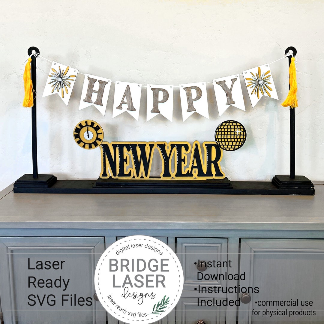 New Year Laser Cut Files, Interchangeable New Years Party Banner and