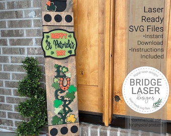 St Patrick's Day Porch Leaner Sign Laser Cut File, Lucky Interchangeable Porch Sign SVG, Holiday Porch Leaner Laser Cut Interchangeable Sign