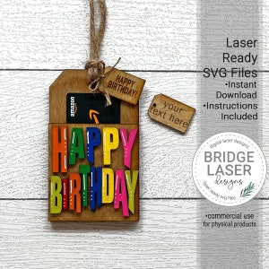 Alles Gute zum Geburtstag Geschenkkartenhalter Laserdatei, Geschenkkartenhalter SVG, Geburtstagstag Laserdatei, Geburtstagsgeschenk Kartenhalter SVG, personalisiertes Geschenk