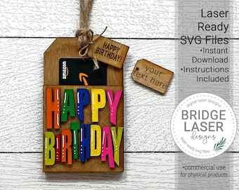 Happy Birthday Gift Card Holder Laser File, Gift Card Holder SVG, Birthday Tag Laser File, Birthday Gift Card Holder SVG, Personalized Gift