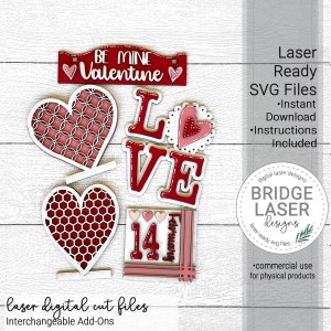 Valentine&#39;s Day Laser Cut File, Valentine&#39;s Hearts Interchangeable Crate/Fence, Hearts, Love, February 14th Add On, Glowforge Laser Design