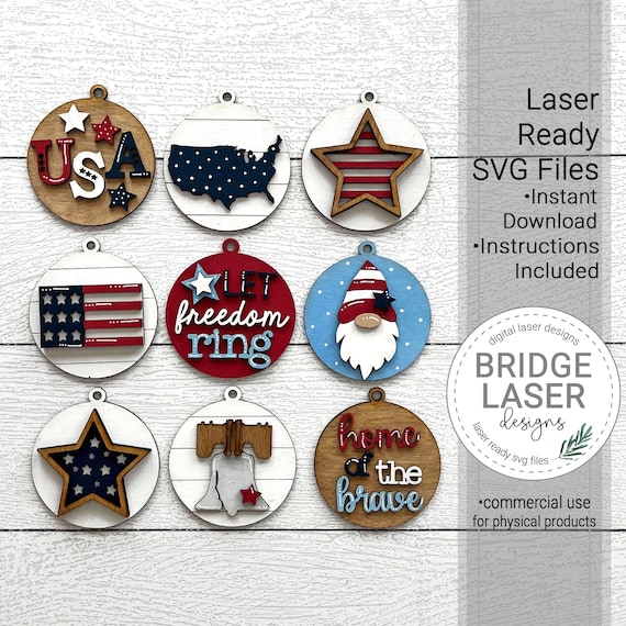 4th of July Ornament Laser File, Patriotic Ornament Laser SVG, 4th of July Laser File, 4th of July Laser Design, Summer Laser Cut File SVG
