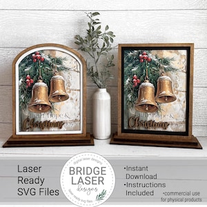 Christmas Laser Cut Files and Printable PNG, Interchangeable Printable PNG Arch & Rectangle Insert, Christmas Sign Laser Cut File, Vintage