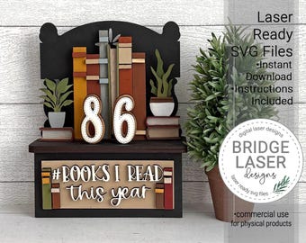 Reading Advent Laser Cut File, Books Read Advent Interchangeable Laser SVG, Library Laser Cut File, Books Read Counter Laser Cut File