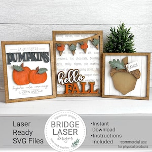 Fichiers automne découpés au laser, lot de 3 signes automne SVG, fichiers laser automne Bonjour, signe de bienvenue automne laser SVG, fichiers laser automne, citrouille laser SVG