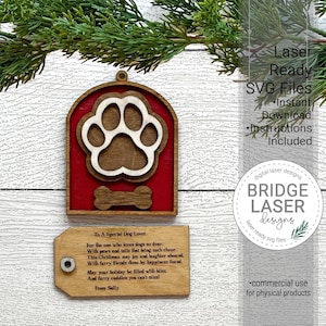 Ornamento natalizio e pacchetto di etichette file tagliato al laser SVG, regalo di ornamento per amanti dei cani con etichetta con poesia, regalo di ornamento per cani file tagliato al laser 28