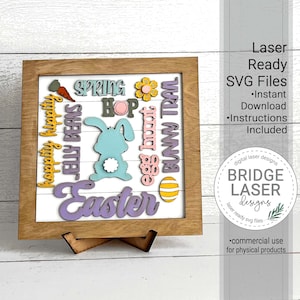 Fichier de Pâques découpé au laser, collage de mots de Pâques, signe de Pâques & fichier laser sur support, Pâques étagère sitter laser SVG, SVG laser de Pâques, Pâques de bienvenue