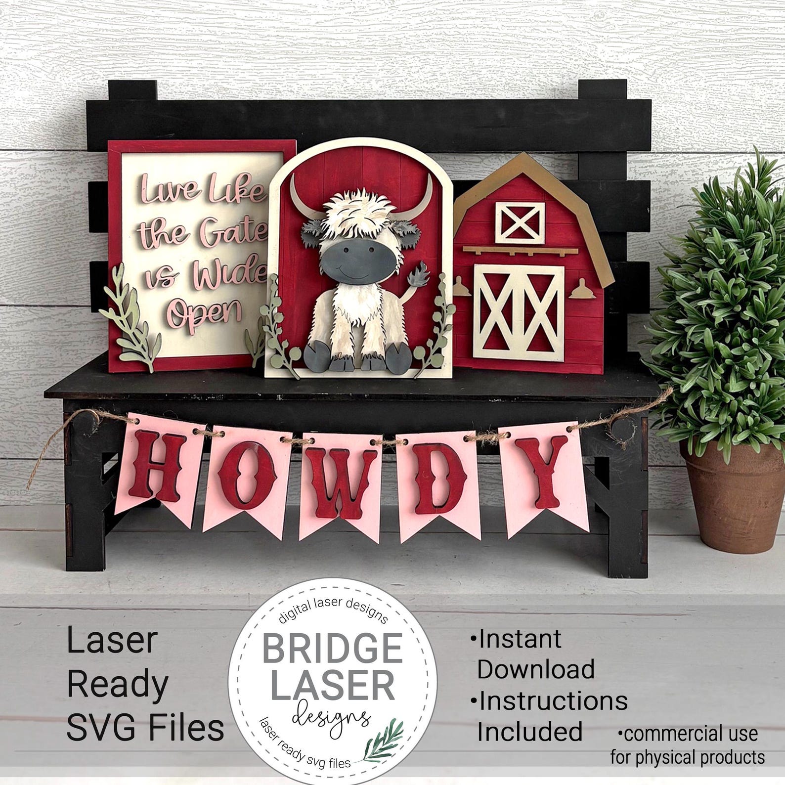 Highland Cow Bench Laser Cut File, Highland Cow Interchangeable Bench ...