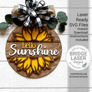 Fichier laser tournesol, fichier découpé au laser automne, fichier laser de signe de bienvenue tournesol, signe de bienvenue automne laser SVG, accroche-porte automne SVG, téléchargement