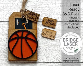 Basketball Gift Card Holder Laser File, Gift Birthday Card Holder SVG, Basketball Tag Laser File, Coach Gift Card SVG, Personalized Gift