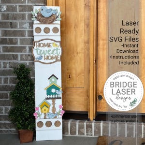 File di taglio laser per cartello inclinato per veranda Summer Bird House, cartello inclinato per veranda Summer Birds intercambiabile SVG, cartello inclinato per veranda Holiday Laser Cut