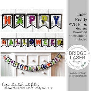 Happy Halloween Laser Cut File, Halloween Banner, Happy Halloween Banner Laser File SVG, Glowforge Laser Design SVG