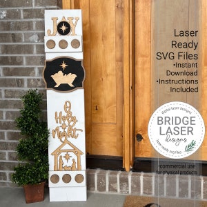 Kerststal slanker teken lasergesneden bestand, kerststal verwisselbare veranda teken SVG, vakantie veranda slanker lasergesneden teken SVG