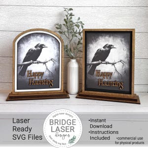 Halloween Laser Cut Files and Printable PNG, Interchangeable Printable PNG Arch & Rectangle Insert, Halloween Sign Laser File, Happy Hauntin
