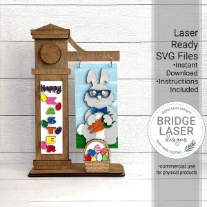Fichier de Pâques découpé au laser, signe de poste interchangeable Pâques SVG, signe interchangeable au laser SVG, fichier laser de lapin de Pâques, panier, joyeuses Pâques